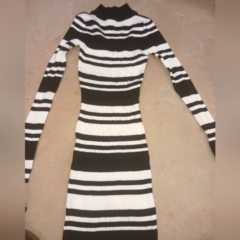 SAY WHAT ? BLACK WHITE STRIPED BODYCON SWEATER DRESS XS S SMALL NEW SEXY